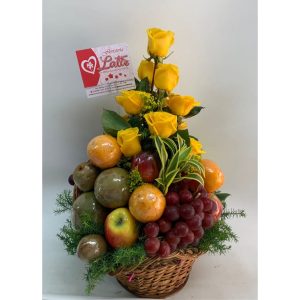 Canasta Frutas Rosas Amarillas